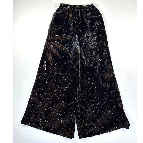 Farm Rio Anthropologie Velvet Wide Leg Pants Sz XS Black Gold Sparkle Designer - Picture 6 of 16